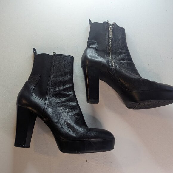 BLACK LEATHER STRETCH ANKLE BOOTS 10M DONALD PLINER - Picture 6 of 6